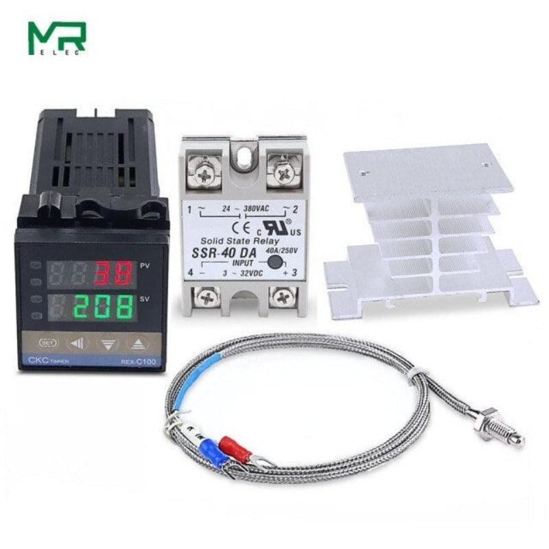 MR- Digital 220V PID REX-C100 Temperature Controller + max.40A SSR+K Thermocouple PID Controller Set + Heat Sink.