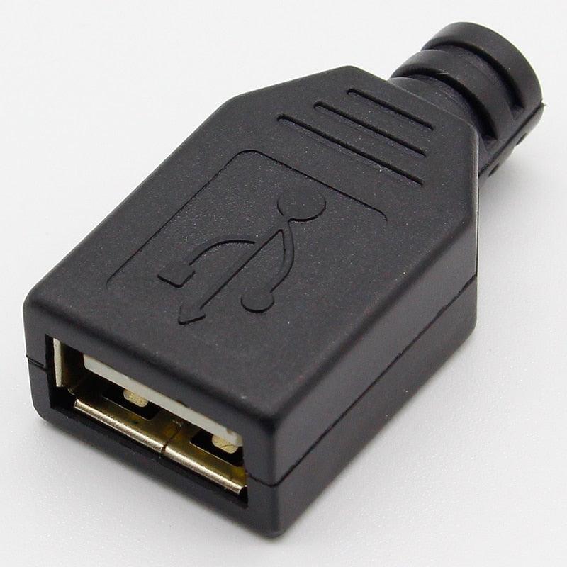 New 10pcs Type A Female USB 4 Pin Plug Socket Connector With Black Plastic Cover.