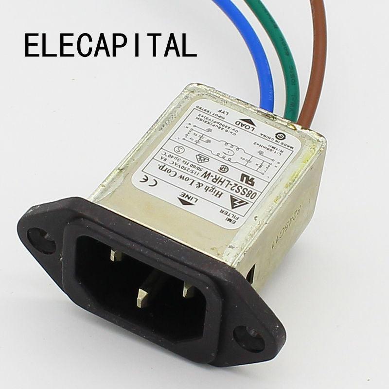 panel mounting 3 pins ac socket 8A EMI filter 115/250VAC 8A 50/60Hz High & Low Corp. EMI power filter Connector.