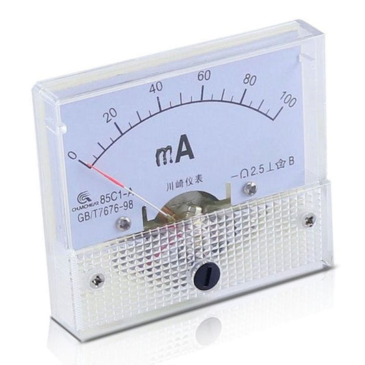 85C1-mA DC Pointer Analog Ammeter Panel| 1mA up to 500mA.