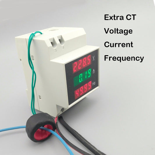 TOMZN- 3IN1 Din rail LED Voltage Current Frequency Meter/ with extra CT.