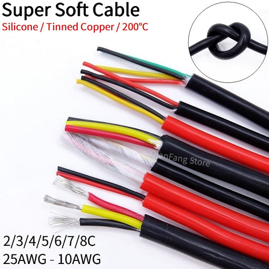 2M/5M Sheath Wire Super Soft Flexible Silicone Rubber/ 2-8 Cores optional.