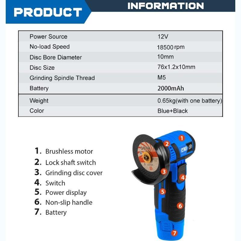 PROSTORMER- 12V Mini Brushless Angle Grinder Cordless| AU/US/EU/UK Plug Optional.