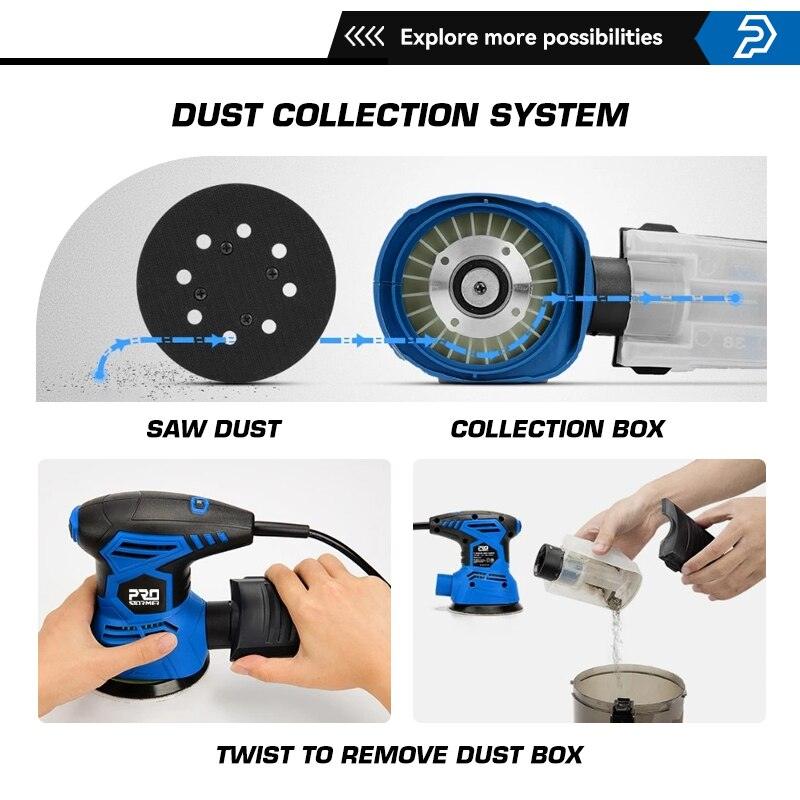 PROSTORMER- 300W Random Orbital Electric Sander Machine| with 21Pcs 125mm Sandpapers.