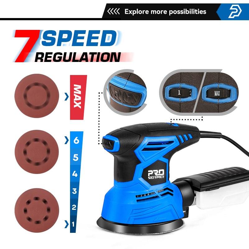 PROSTORMER- 300W Random Orbital Electric Sander Machine| with 21Pcs 125mm Sandpapers.