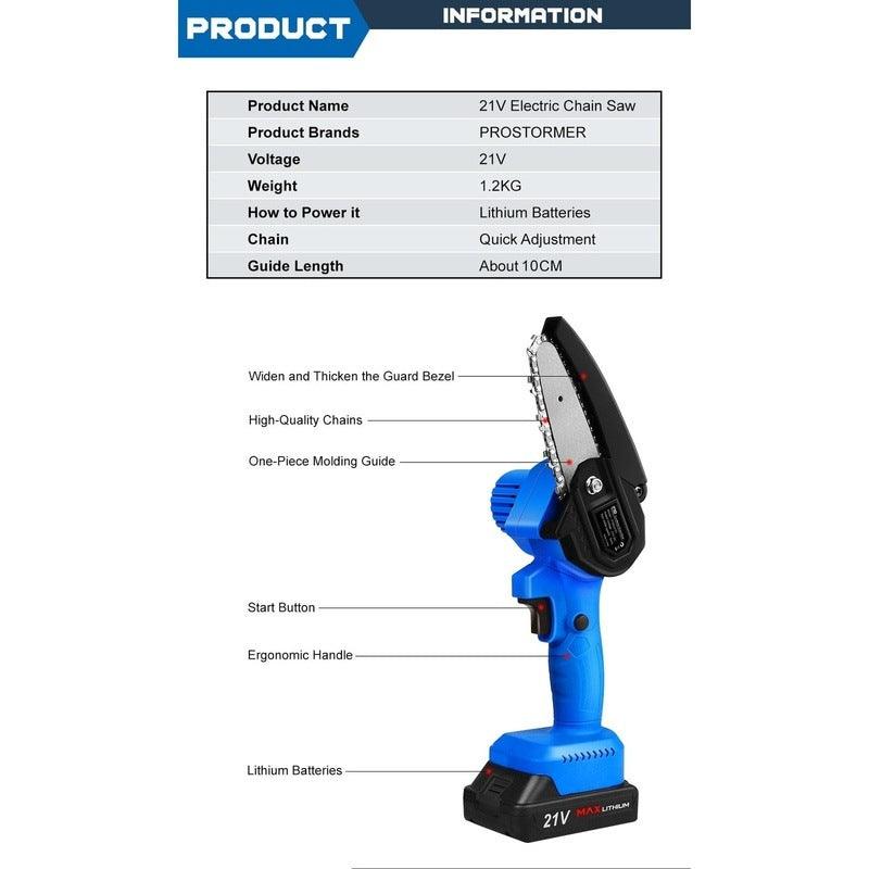 PROSTORMER- Electric ChainSaw 21V Portable for Woodworking| US/UK/EU/AU Plug Optional.