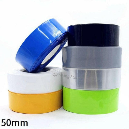 PVC Heat Shrink Tube 50mm Width Blue Multicolor Shrinkable Cable Sleeve Sheath Pack Cover for 18650 Lithium Battery Film Wrap.