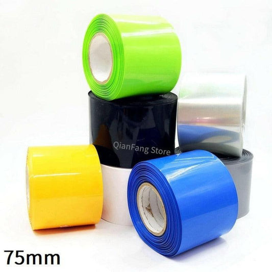 PVC Heat Shrink Tube 75mm Width Blue Black Multicolor Shrinkable Cable Sleeve Sheath Pack Cover 18650 Lithium Battery Film Wrap.