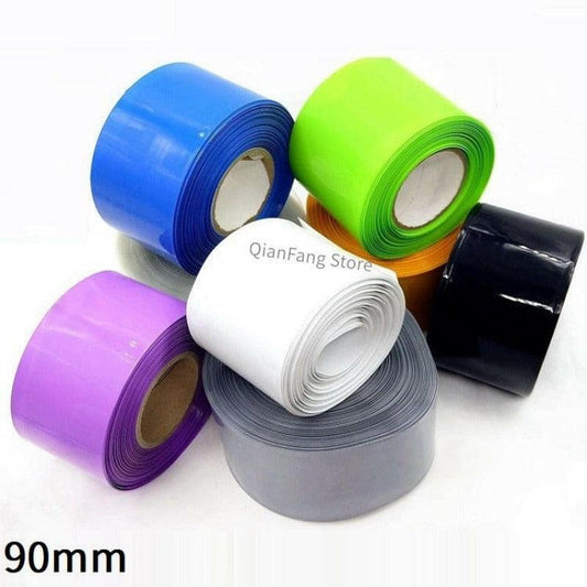 PVC Heat Shrink Tube 90mm Width Blue Multicolor Shrinkable Cable Sleeve Sheath Pack Cover for 18650 Lithium Battery Film Wrap.