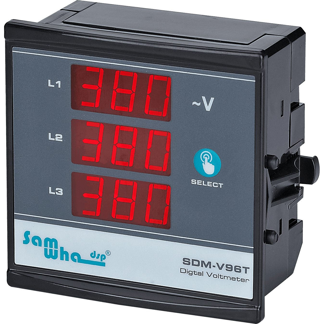 Samwha-Dsp SDM-V96T Digital Three Phase Voltmeter, Shows Phase Sequence, Slim Compact, LED Panel Meter.