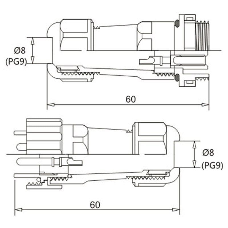 SP16 Waterproof Docking Aviation connector 2/3/4/5/6/7/9Pin IP68 power cable connector Male plug and Femal socket.