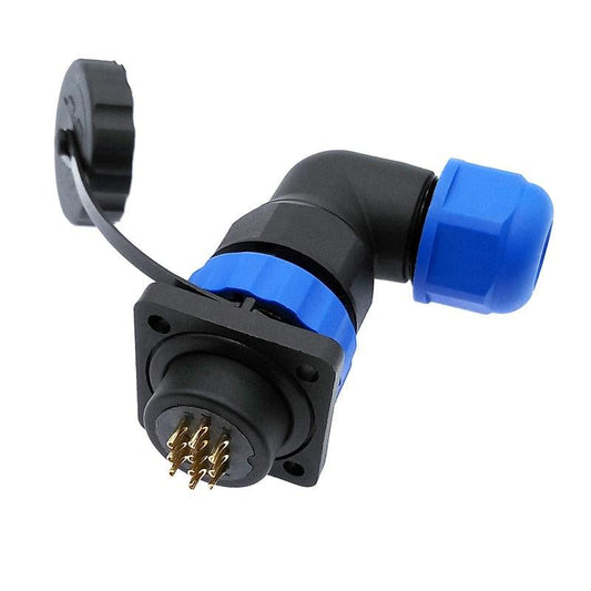 SP20 waterproof connector 1/2/3/4/5/6/7/8/9/10/12/14 pin IP68 angle connectors 90 degree elbow flange socket.