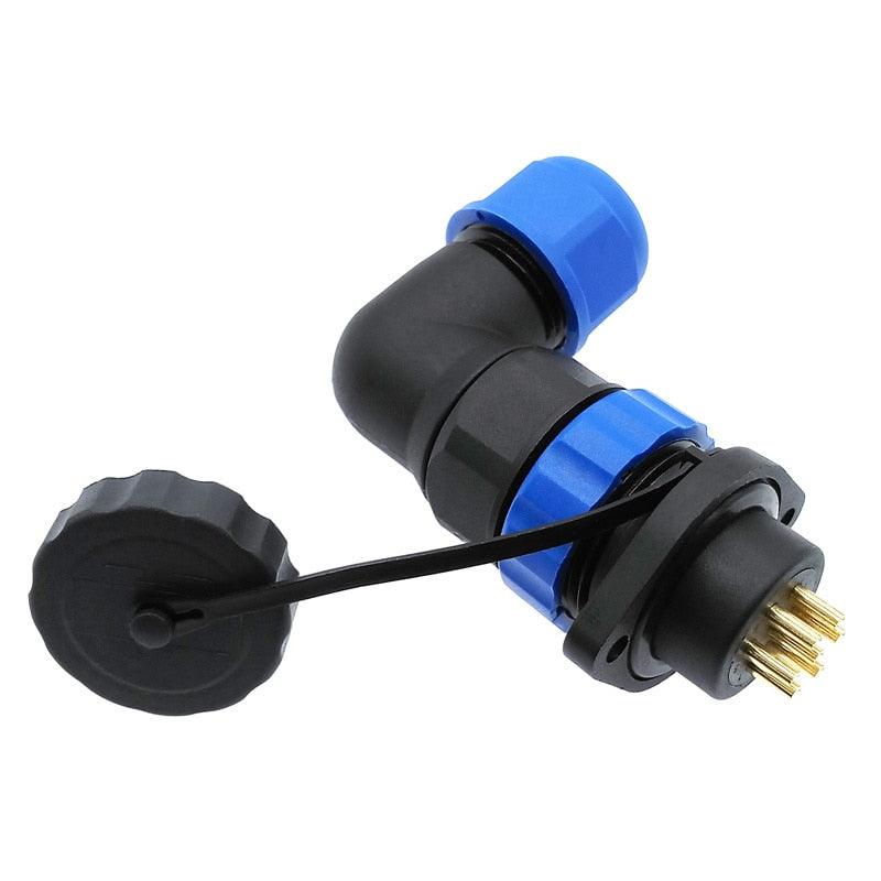 SP20 waterproof IP68 connector 2 hole flange socket angle connectors 1pin 2/3/4/5/6/7/8/9/12/14Pin 90 degree elbow.