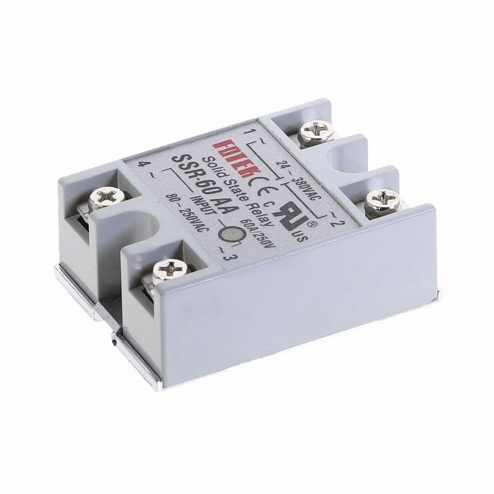 SSR-60AA 60A Solid State Relay Module 80-250V AC Input 24-380VAC.