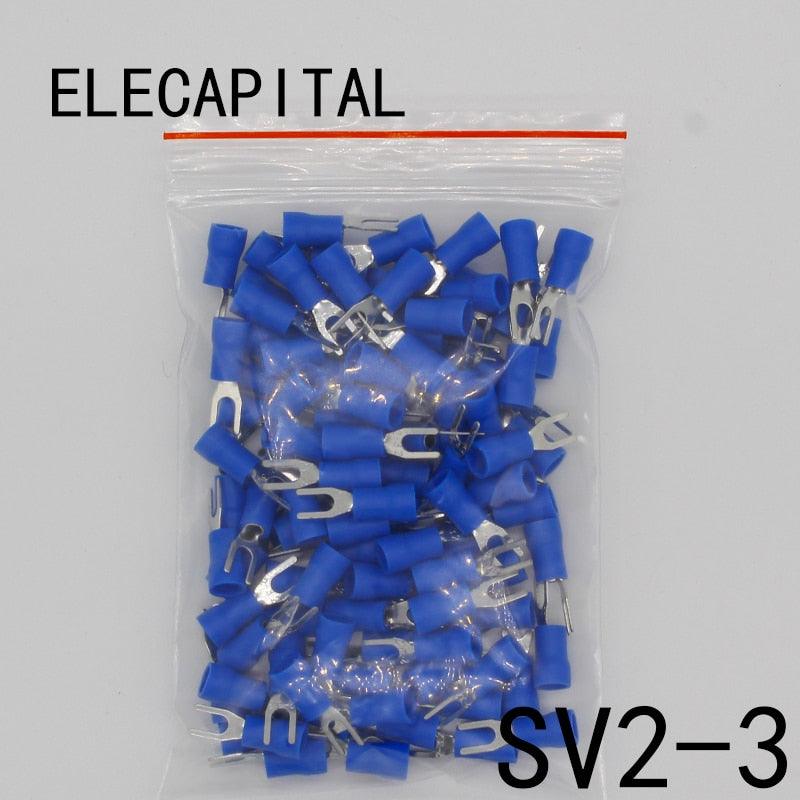 SV2-3 Blue Cold pressed terminals Cable Wire Connector 100PCS/Pack Insulated Terminals Connector for 22AWG-16AWG cable 2.5-3 SV.