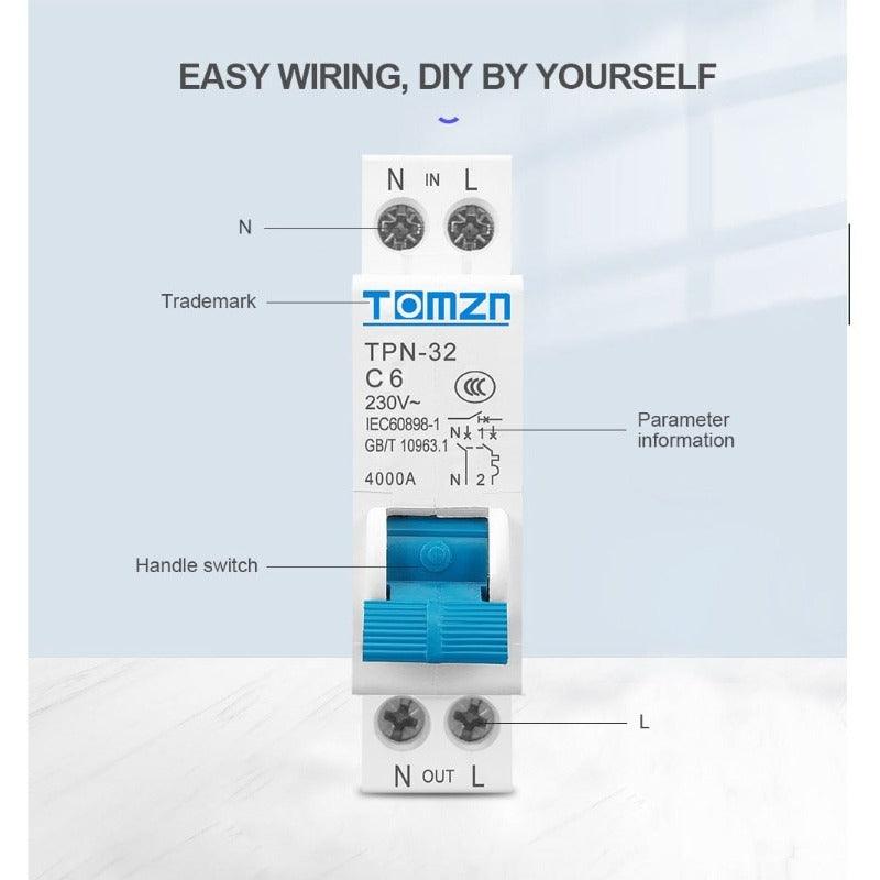 TOMZN- TPN 1P+N Mini Circuit Breaker MCB| 6A up to 32A.