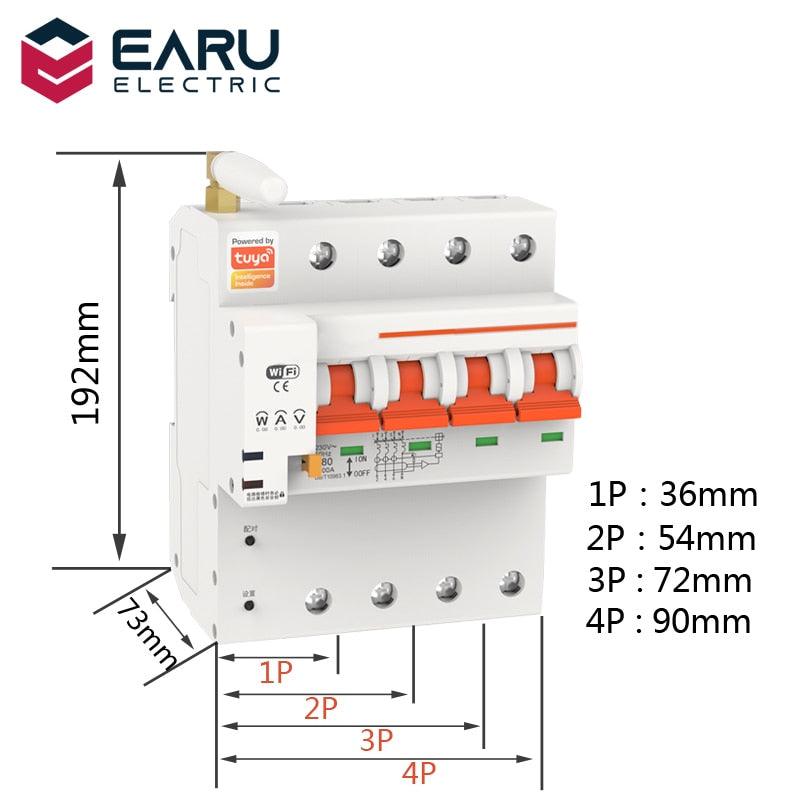 TUYA 1-4P 10-100A 220V Smart WIFI Circuit Breaker Switch Power Energy Consumption kWh Meter Voltmeter Ammeter Voltage Monitor.