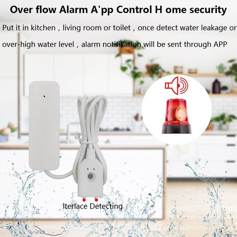 Tuya App Home Alarm WIFI Water Leakage Alarm Independent Water Level Leak Sensor Detector Flood Overflow Security Alarm System.