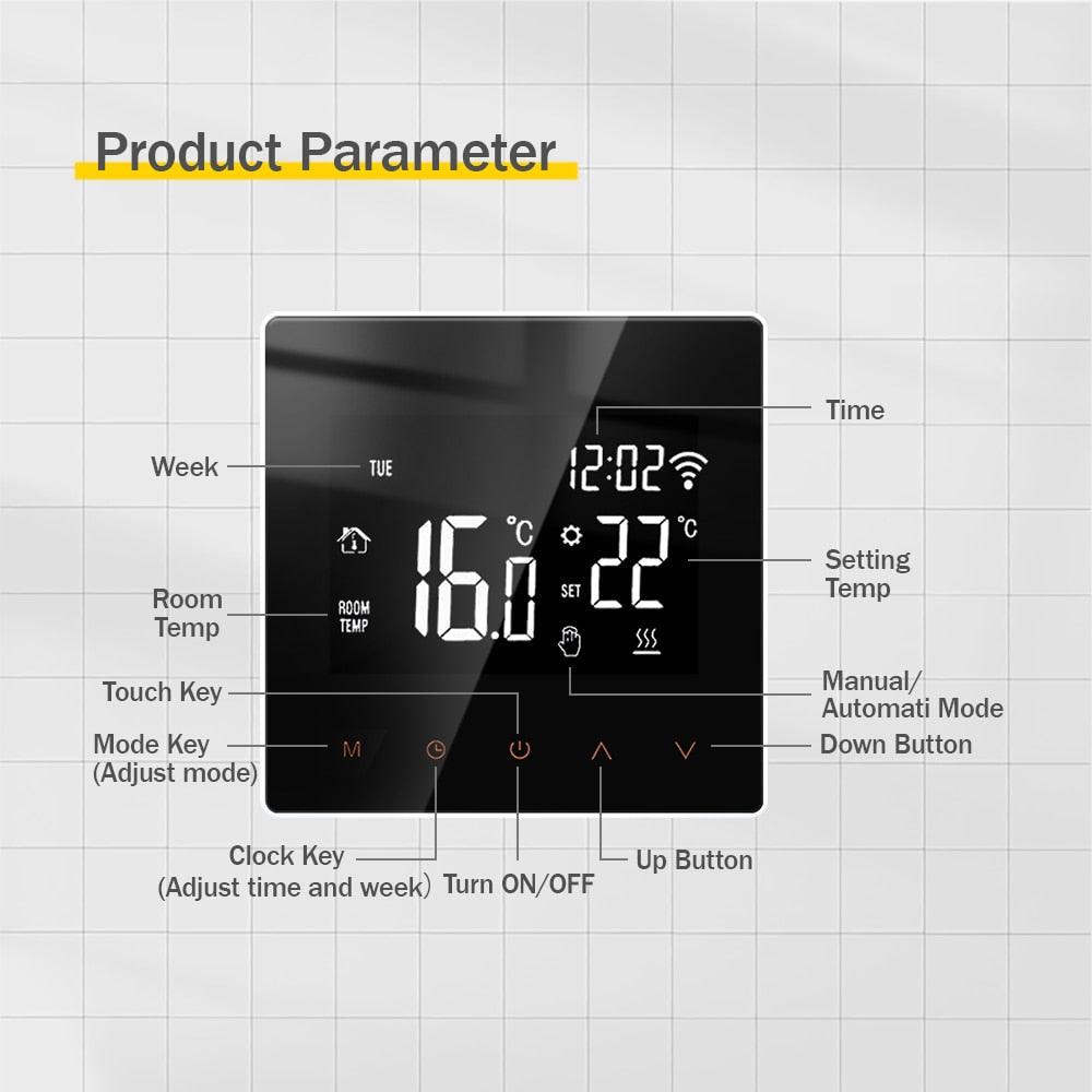 Tuya WiFi Smart Thermostat Electric Floor Heating TRV Water Gas Boiler Temperature Voice Remote Controller for Google Home Alexa.