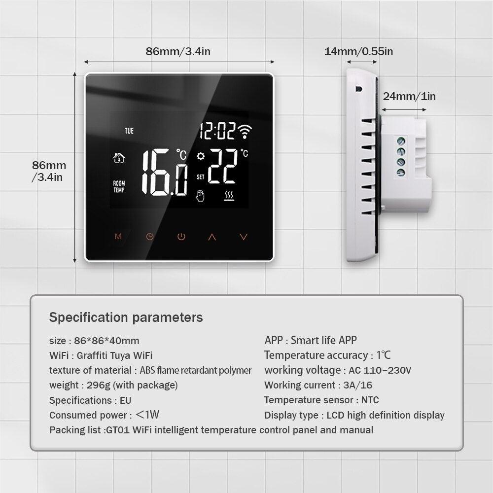 Tuya WiFi Smart Thermostat Electric Floor Heating TRV Water Gas Boiler Temperature Voice Remote Controller for Google Home Alexa.