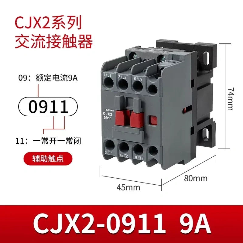 CJX2-0911 9a  contactor, 1nc+1no single phase contactor, CJX2 upgrade version, power switching contactor, 50‑60Hz contactor