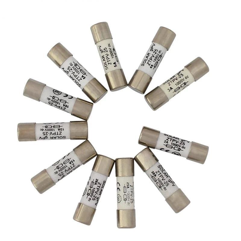 100 Pcs Lot 1000V DC Safety Fuse 2/3/4/5/8/10/12/15/20A Fusible 10x38MM GPV Solar PV Fuse BX0234