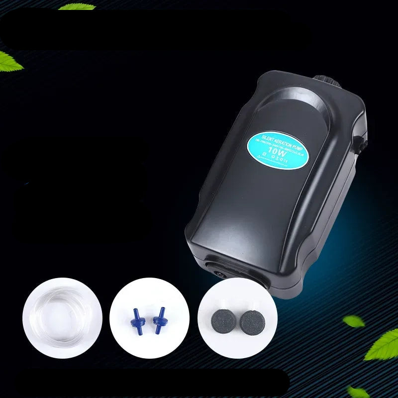 110V aquarium air pump, 110V 10W Dual port fish tank oxygen pump with 4cm Round Air Disc
