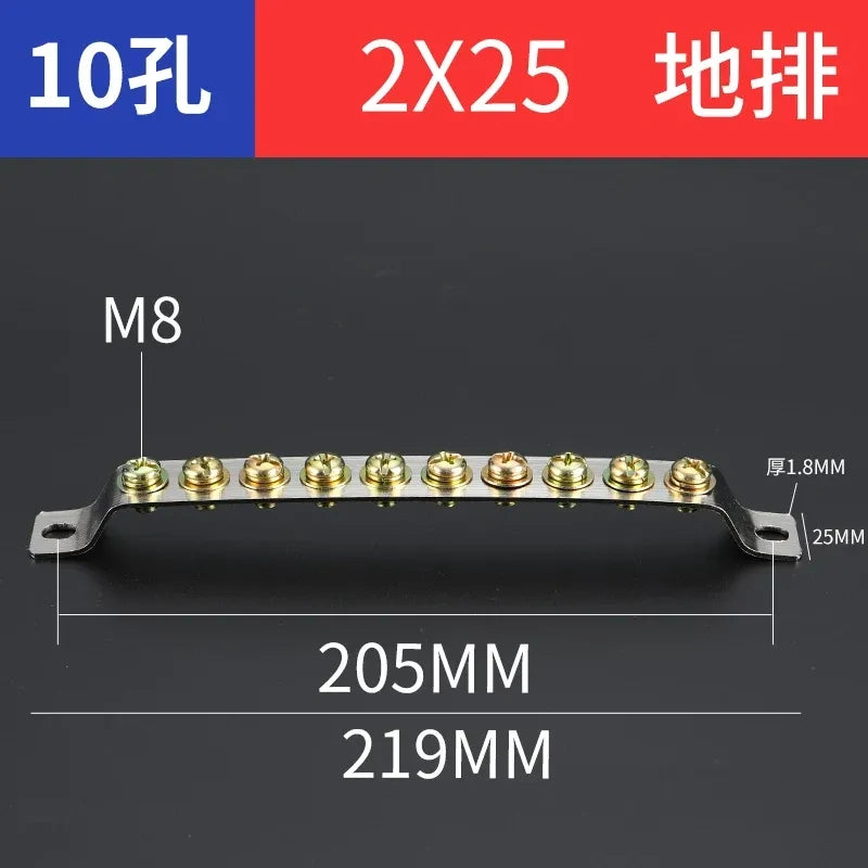 terminal block,10 hole 2x25 ground earth bar,bulk distribution terminal block for industrial cabinet,electrical cabinet wiring terminal