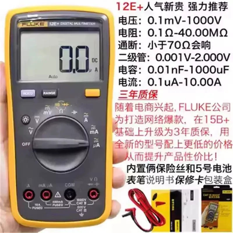 Fluke Multimeter FLUKE 12E+  True RMS Electrical Tester, AC DC Voltmeter Ammeter Ohmmeter for Industrial, HVAC, and Home Use