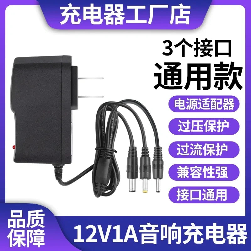 12V1A 3-in-1 connector charger, 5.5mm DC power supply, US plug speaker charger, dance party speaker charger, center positive power adapter
