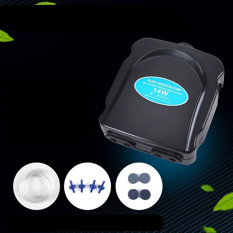 110V aquarium air pump, 110V 14W four port fish tank oxygen pump with 4cm Round Air Disc