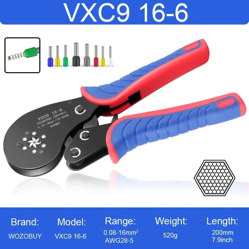 Tubular Terminal Crimper Kit 0.08-16mm² /0.25-10mm² HSC8 6-4/6-6/16-6 Electrical Crimping Pliers Clamp Sets Wire Tips Hand Tools electrical center b2c
