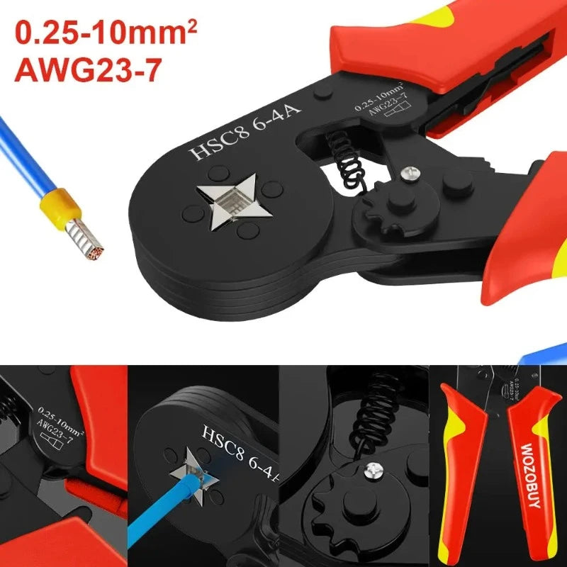 Tubular Terminal Crimper Kit 0.08-16mm² /0.25-10mm² HSC8 6-4/6-6/16-6 Electrical Crimping Pliers Clamp Sets Wire Tips Hand Tools electrical center b2c
