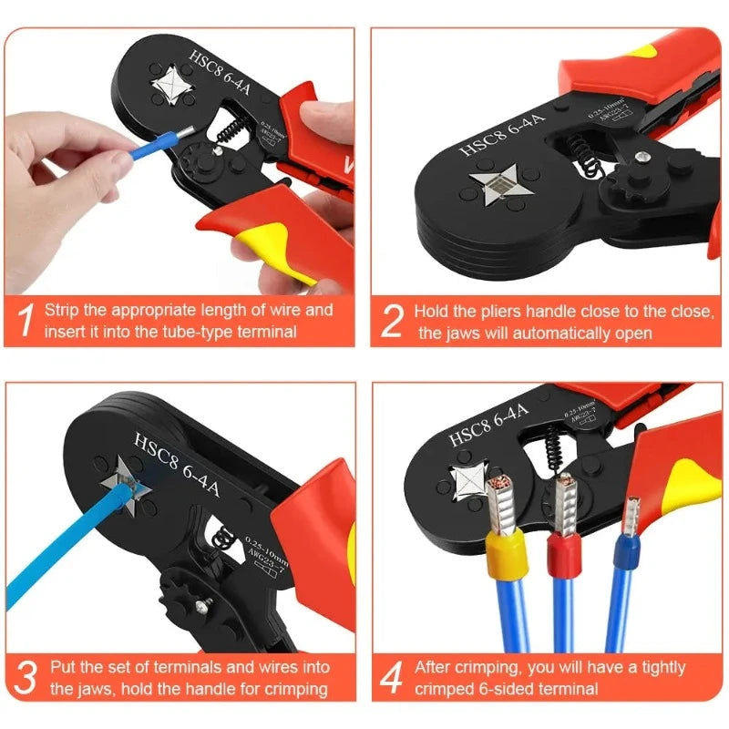 Tubular Terminal Crimper Kit 0.08-16mm² /0.25-10mm² HSC8 6-4/6-6/16-6 Electrical Crimping Pliers Clamp Sets Wire Tips Hand Tools electrical center b2c