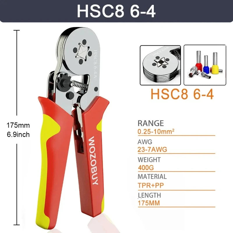 Tubular Terminal Crimper Kit 0.08-16mm² /0.25-10mm² HSC8 6-4/6-6/16-6 Electrical Crimping Pliers Clamp Sets Wire Tips Hand Tools - electrical center b2c