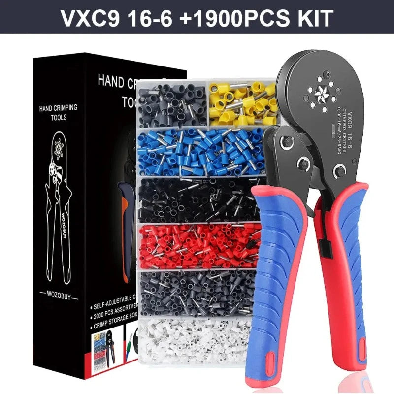 Tubular Terminal Crimper Kit 0.08-16mm² /0.25-10mm² HSC8 6-4/6-6/16-6 Electrical Crimping Pliers Clamp Sets Wire Tips Hand Tools - electrical center b2c