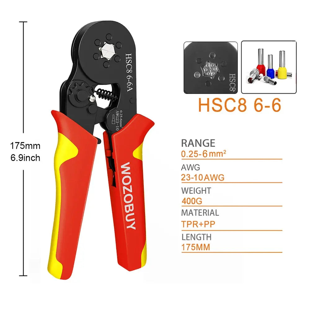 Tubular Terminal Crimper Kit 0.08-16mm² /0.25-10mm² HSC8 6-4/6-6/16-6 Electrical Crimping Pliers Clamp Sets Wire Tips Hand Tools - electrical center b2c