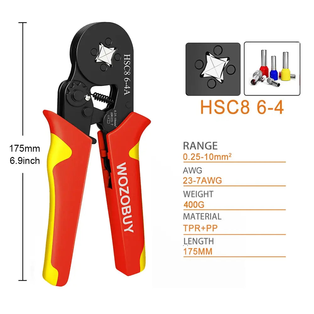 Tubular Terminal Crimper Kit 0.08-16mm² /0.25-10mm² HSC8 6-4/6-6/16-6 Electrical Crimping Pliers Clamp Sets Wire Tips Hand Tools - electrical center b2c