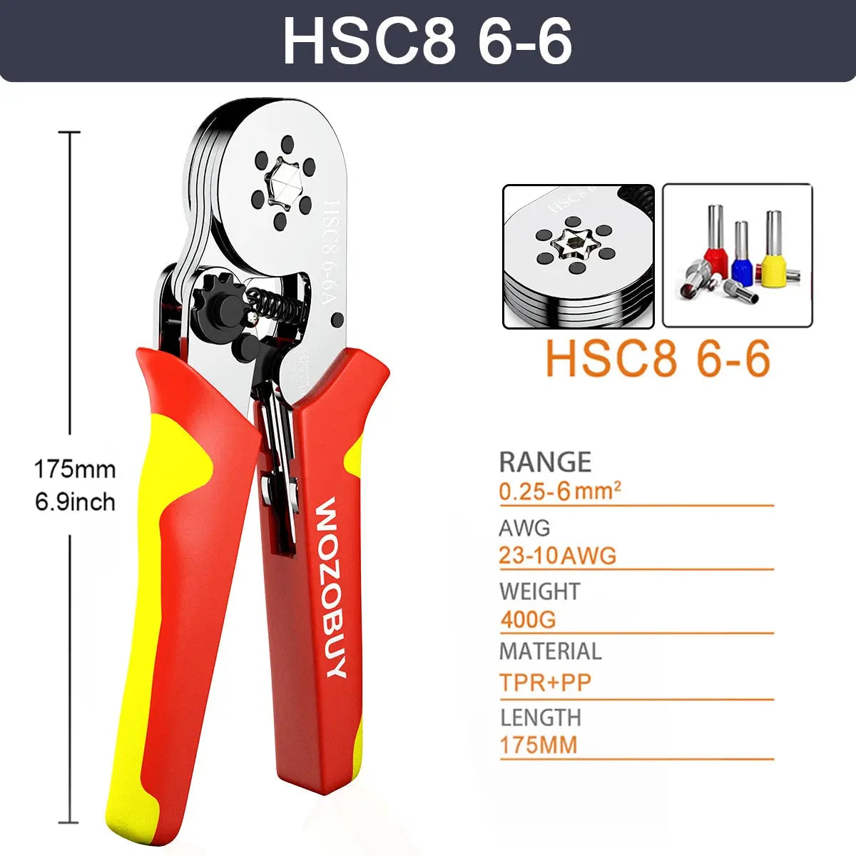 Tubular Terminal Crimper Kit 0.08-16mm² /0.25-10mm² HSC8 6-4/6-6/16-6 Electrical Crimping Pliers Clamp Sets Wire Tips Hand Tools - electrical center b2c
