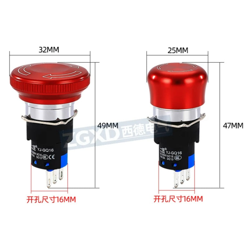 Emergency Stop Button, 16mm E-Stop Switch, Metal Emergency Stop, Push-Lock Turn-Reset, 1NO1NC Safety Button, Copper Chrome E-Stop, Industrial Emergency Stop, Elevator Stop Button, Machine Safety Switch, Control Panel E-Stop, Silver Alloy Contact Switch
