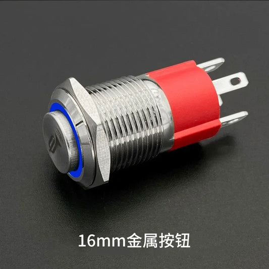 16mm/19mm Waterproof Metal Horn Push Button Switch 12V 24V, 10A, LED Light for Automobile Truck RV