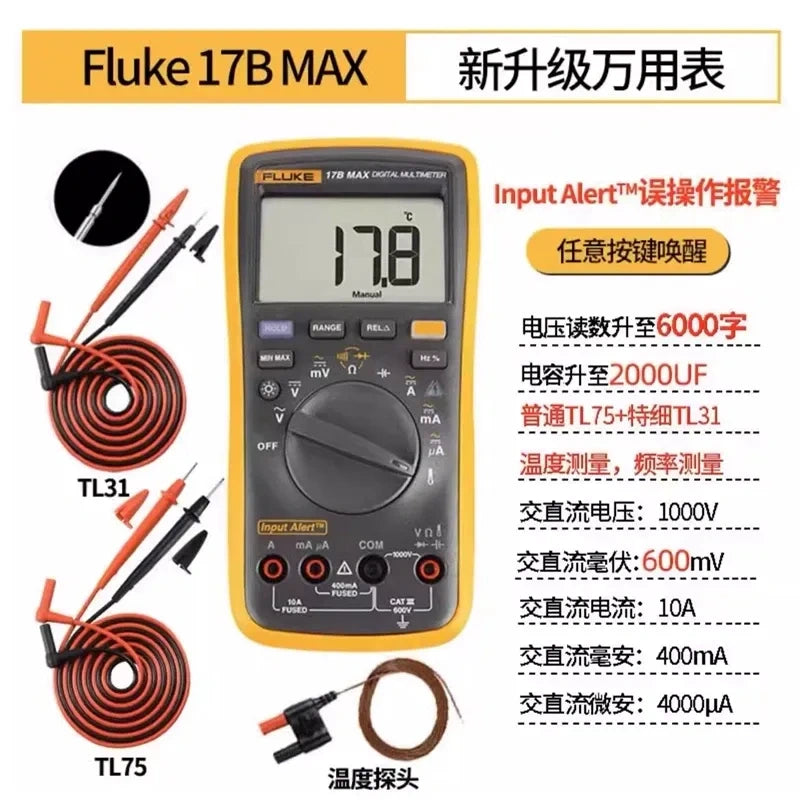Fluke Multimeter FLUKE F15B MAX  True RMS Electrical Tester, AC DC Voltmeter Ammeter Ohmmeter for Industrial, HVAC, and Home Use
