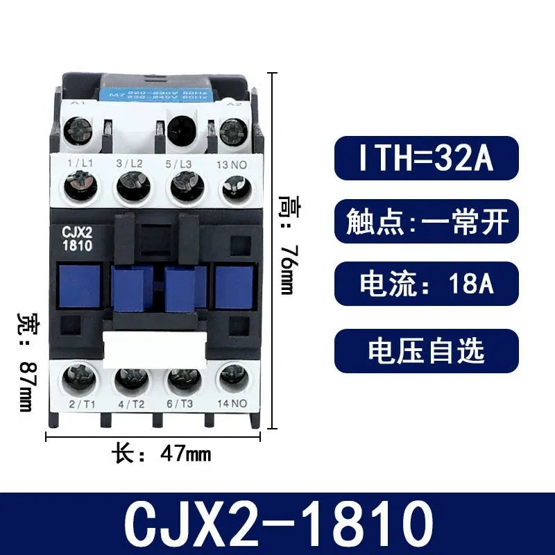 CJX2-1810 18a  contactor, 1no single phase contactor, CJX2 upgrade version, power switching contactor, 50‑60Hz contactor