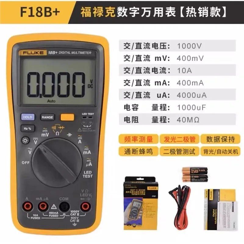 Fluke Multimeter FLUKE F18B+  True RMS Electrical Tester, AC DC Voltmeter Ammeter Ohmmeter for Industrial, HVAC, and Home Use