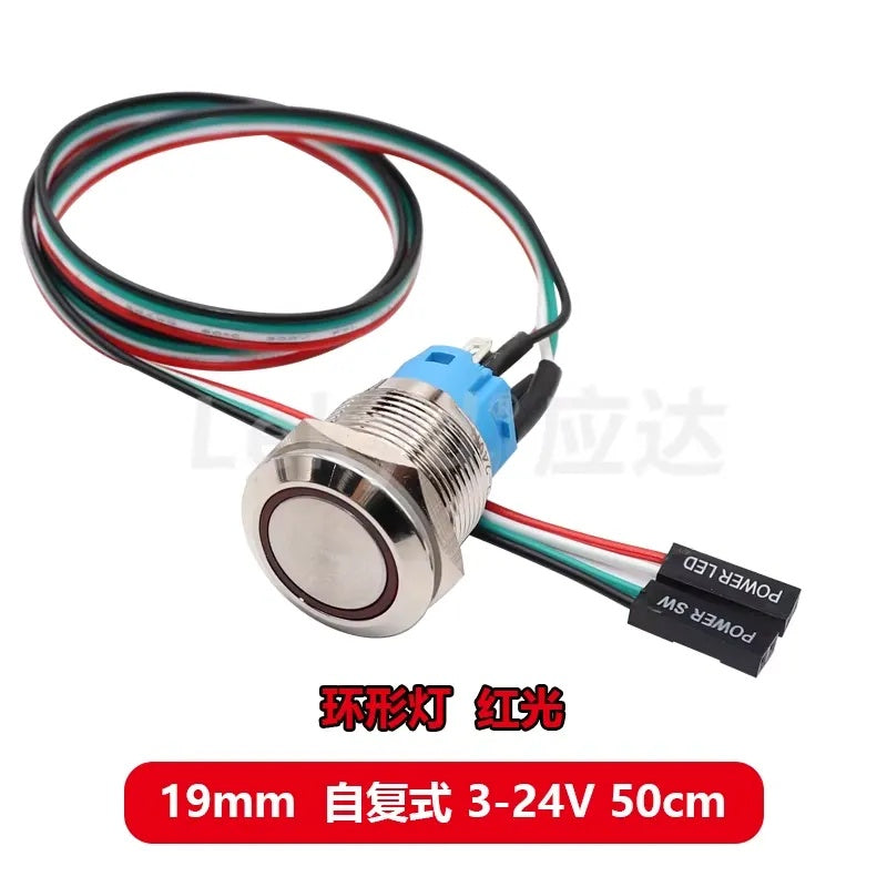 19mm Metal Momentary Push Button Switch – IP65 Waterproof, LED Indicator, Power/SW Cable Included