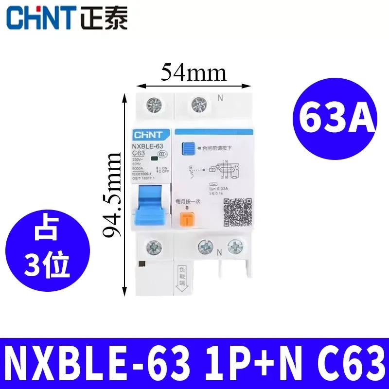 CHNT leakage breaker NXBLE-63 1p+n 63a 30mA RCD rcbo