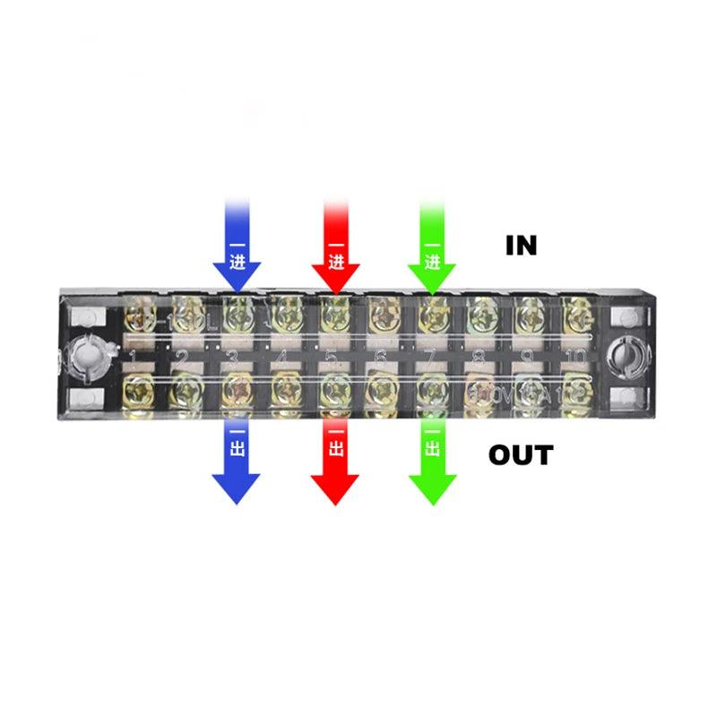 1Pcs Dual Row Strip Barrier Screw Terminal Block Fixed Wire Connector TB-4503/4/5/6/10/12 Positions 600V 45A