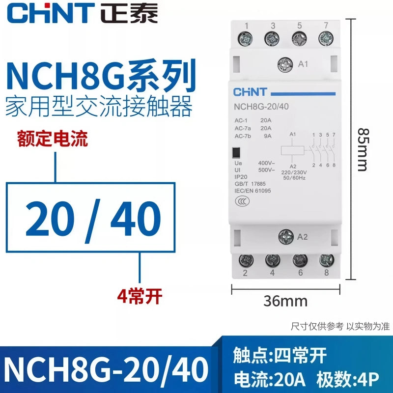 CHNT NCH8 NCH8G-20/40 4NO 2P20A Modular Contactor , Household lighting Contactor