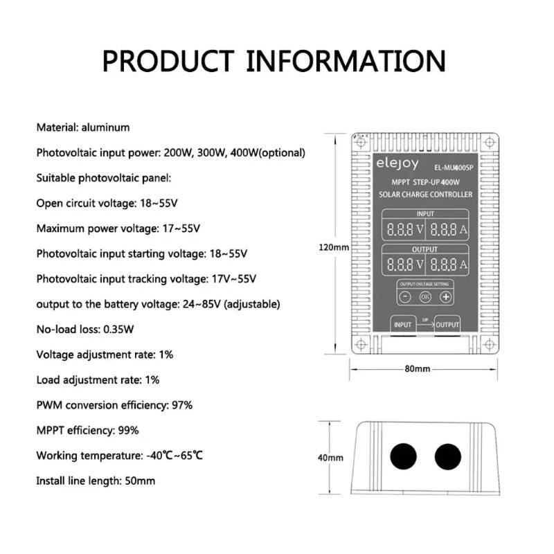 200W 300W 400W Step-up/Down MPPT 24~85V/10~30V Output 17-55v Real-time Tracking Solar Battery Aluminum Charge Controller