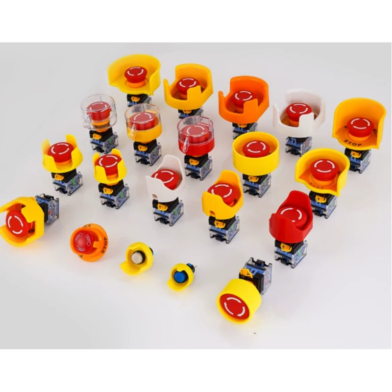 Push Button Accessories, 16mm 22mm Button Parts, Waterproof Button Cover, Emergency Stop Guard, Silicone Button Cap, Button Warning Ring, Button Scutcheon Plate, Panel Plug for Buttons, Industrial Button Accessories, LA16 LA38 Accessories, Control Panel Button Parts, Anti-Trip E-Stop Cover, Button Installation Wrench